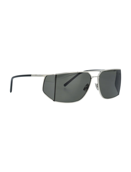 SAINT LAURENT Aviator Wrap-Around Silver Sunglasses