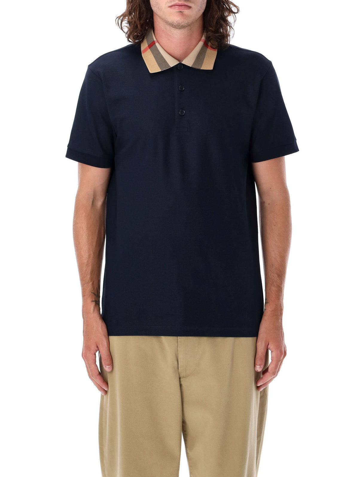 BURBERRY Classic Slim Fit Polo with Check Collar