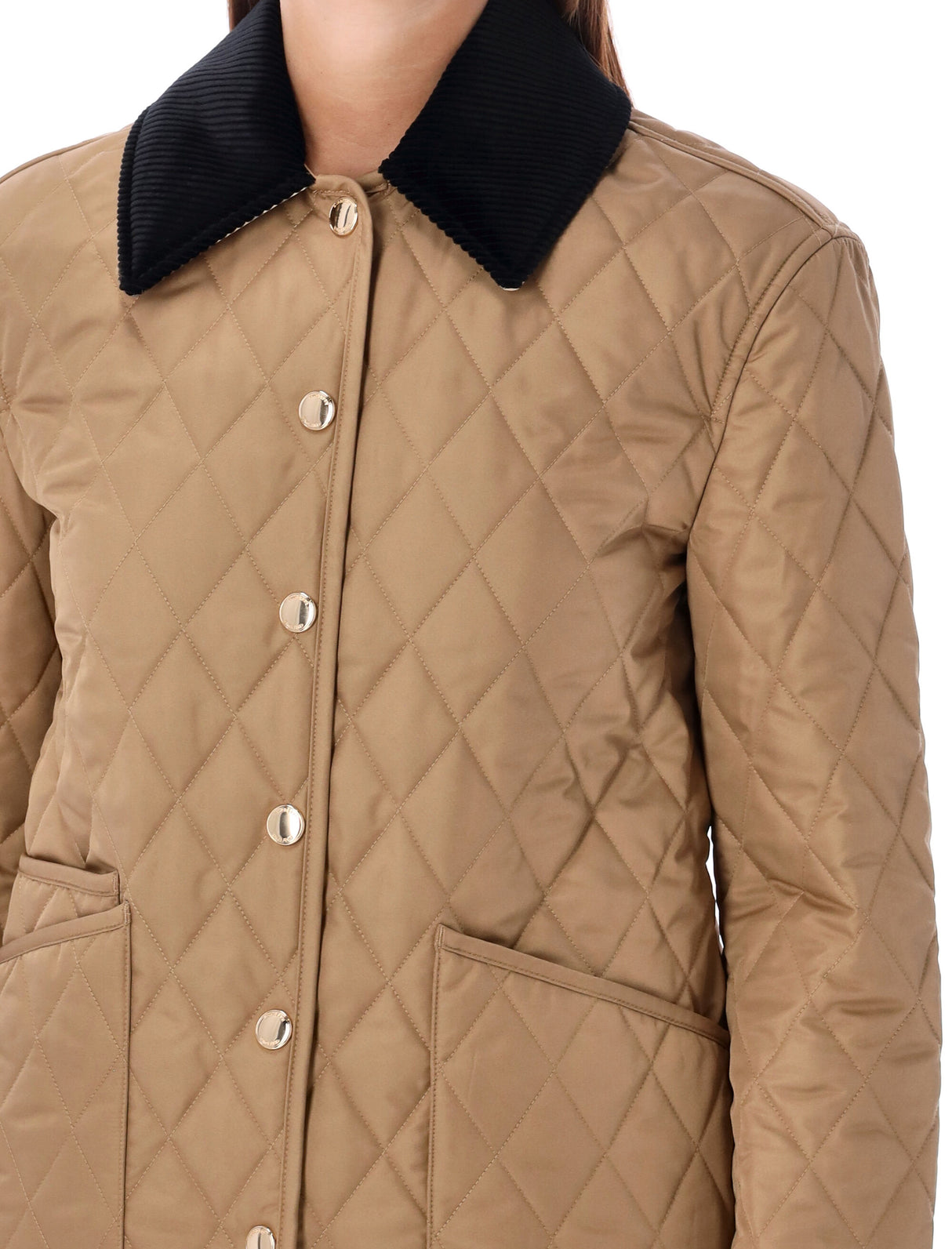 BURBERRY Classic Quilted Jacket with Corduroy Collar