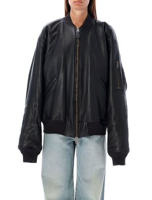 BALENCIAGA Oversized Leather Bomber Jacket XS