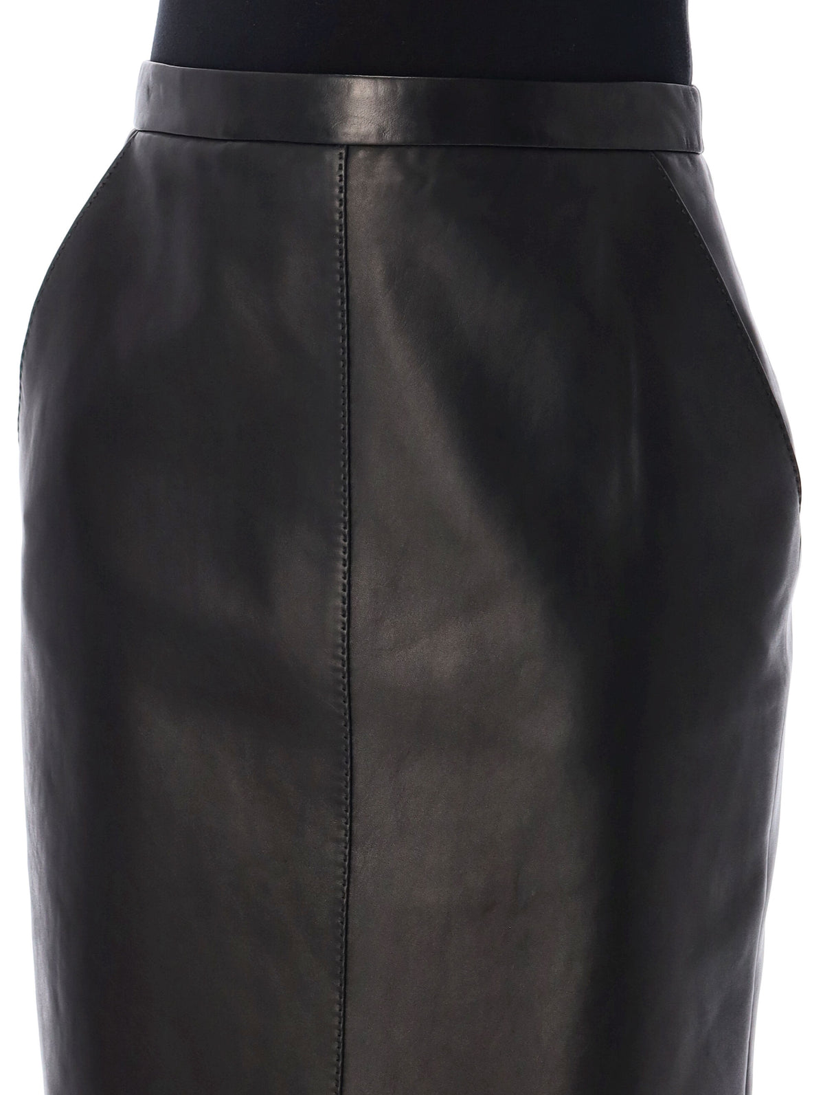 SAINT LAURENT High-Waisted Midi Leather Skirt