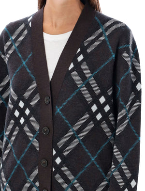 BURBERRY Checkered Design Oversized Cardigan for Women - Size S