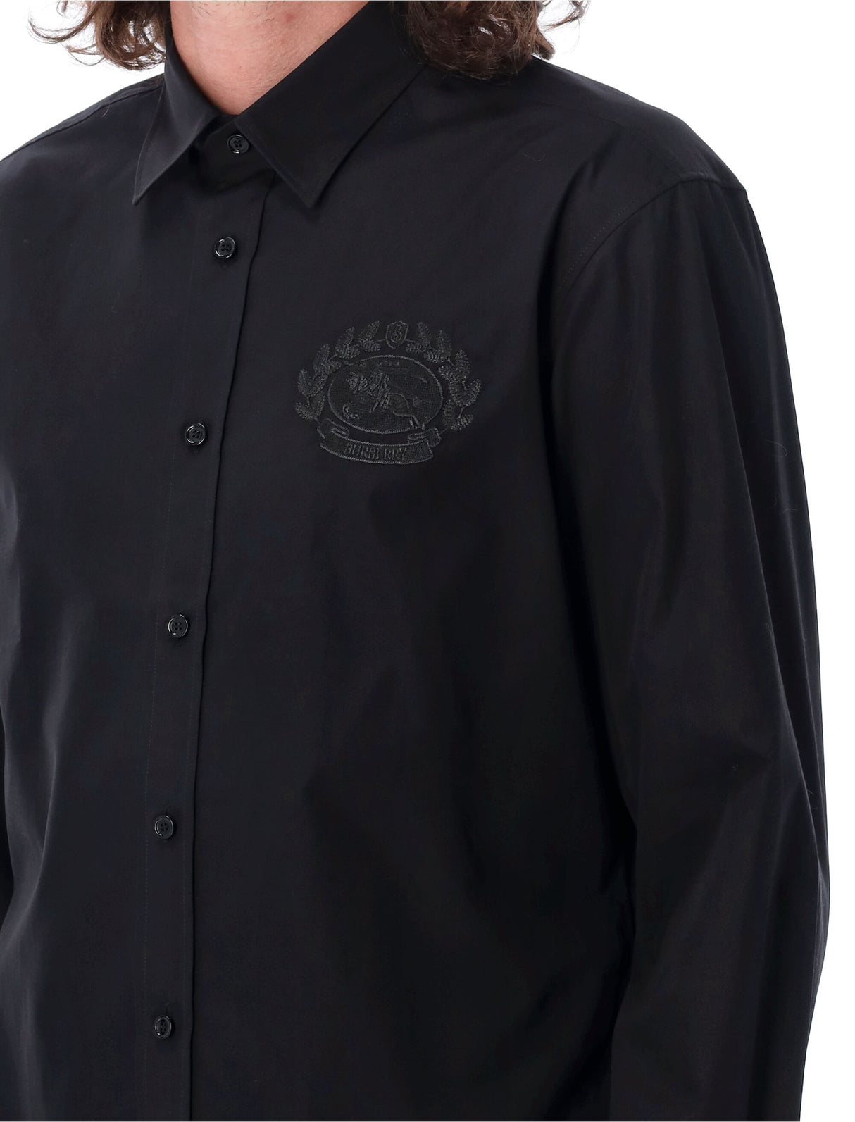 BURBERRY Elegant Black Cotton Shirt with Embroidered Detail