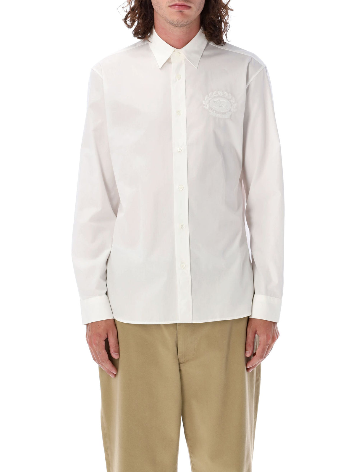 BURBERRY Refined Cotton Poplin Shirt with Equestrian Embroidery