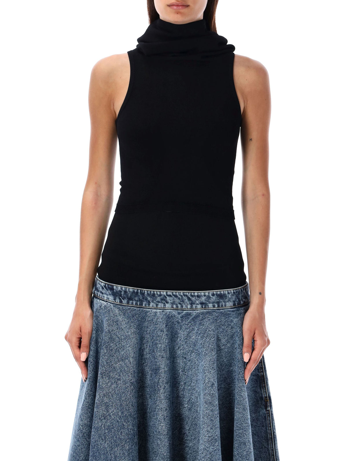 ALAIA Sleek and Edgy Black Hooded Crop Top for Women