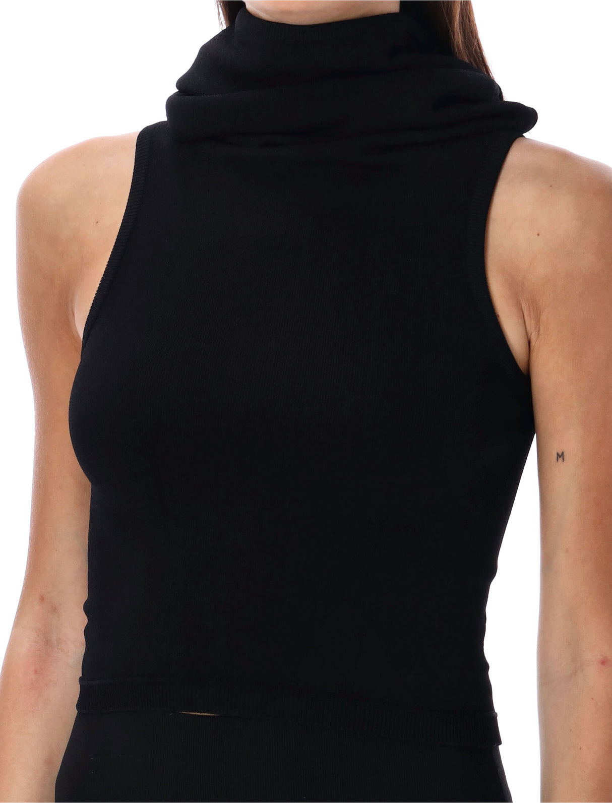 ALAIA Sleek and Edgy Black Hooded Crop Top for Women