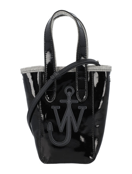 JW ANDERSON Mini Belt Tote Handbag in Glossy Black (18.5cm x 15cm x 5cm)