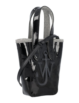 JW ANDERSON Mini Belt Tote Handbag in Glossy Black (18.5cm x 15cm x 5cm)