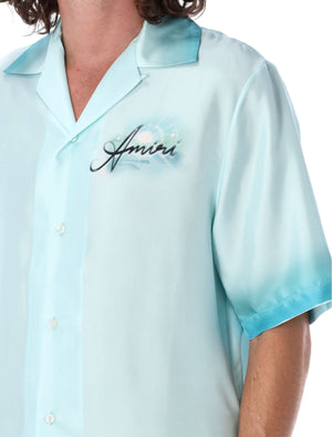 AMIRI Luxury Cerulean Silk Resort Bowling Shirt