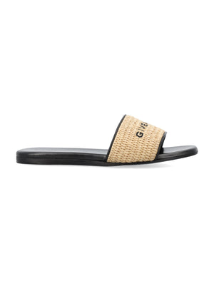 GIVENCHY Chic Flat Raffia Embroidered Logo Slides