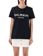 BALMAIN Elegant Long Fit Parisian Emblem Tee with Gold-Tone Details