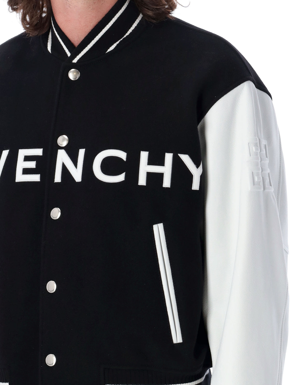 GIVENCHY Classic Varsity Bomber Jacket with Faux Leather Sleeves - Size L