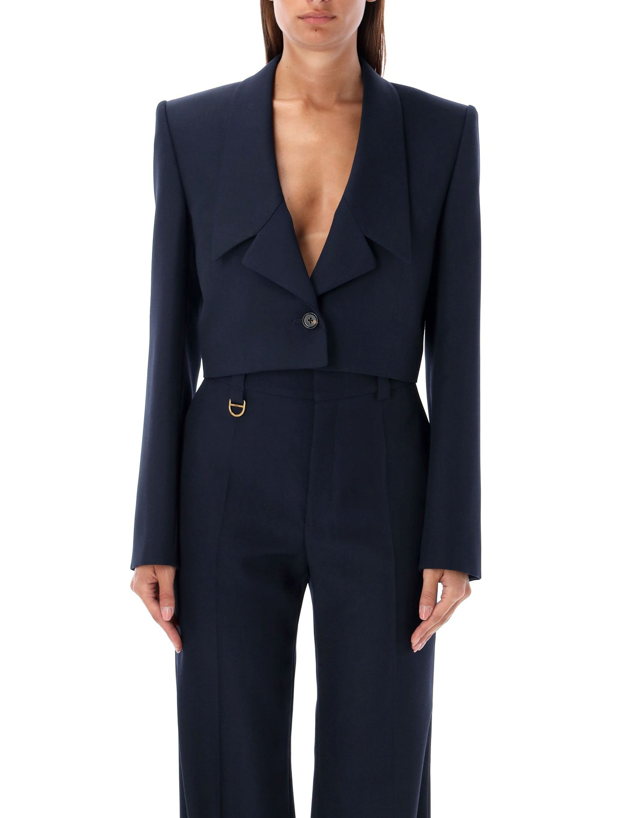 CHLOÉ Eclipse Blue Cropped Tailored Wool Jacket