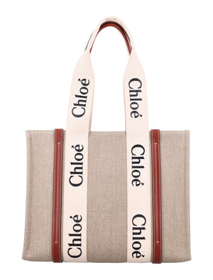 CHLOÉ Linen Tote Handbag - 30CM