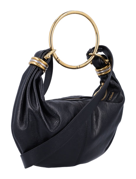 CHLOÉ Mini Grained Leather Hobo Handbag with Bracelet Handle