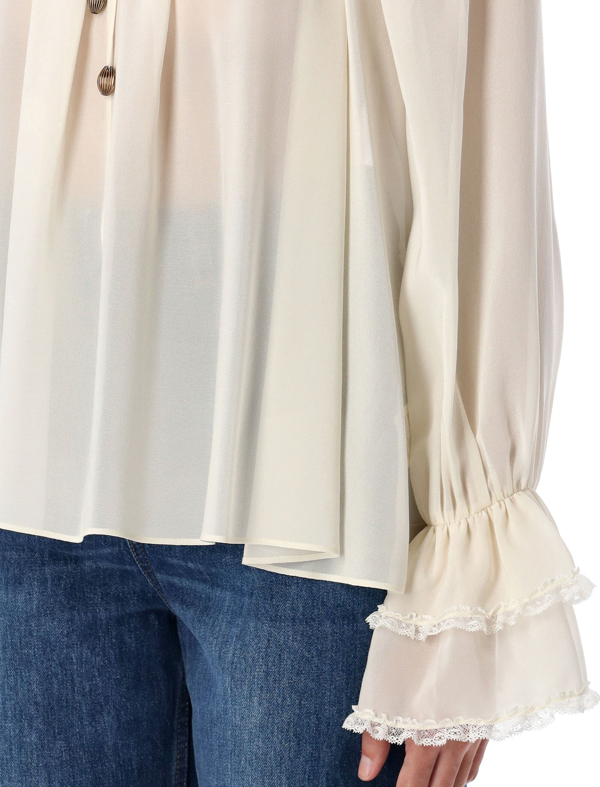 CHLOÉ Gathered V-Neck Top - Size 36