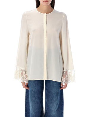 CHLOÉ Fluid Blouse with Lace Cuffs - Size 36