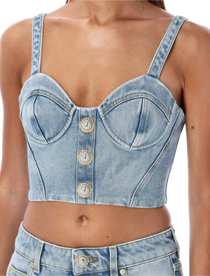 Áo Bustier Jean Màu Xanh Nhạt