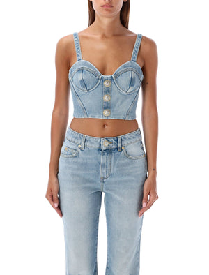 Áo Bustier Jean Màu Xanh Nhạt