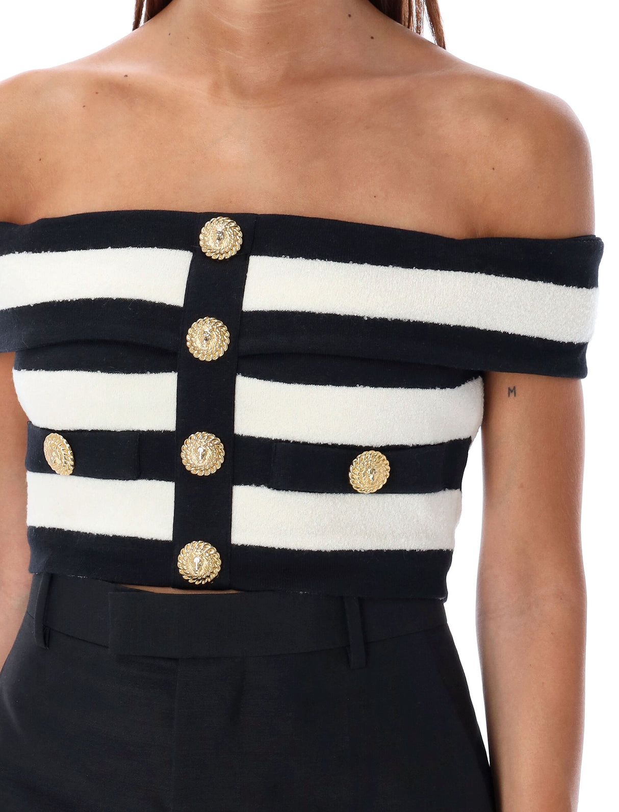 BALMAIN Chic Striped Off-the-Shoulder Top