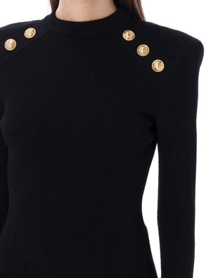 BALMAIN Feminine Black Knit Sweater with Gold-Tone Buttons for Women by a High-End Designer Brand