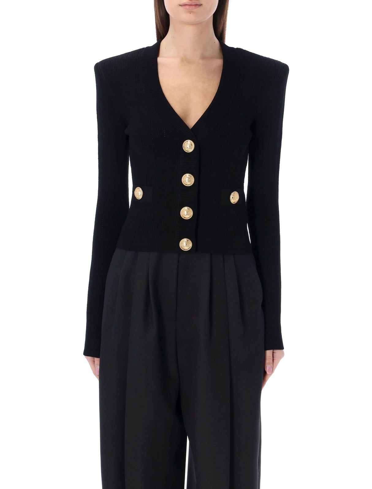 Exquisite Gold Button Knit Cardigan for Women by BALMAIN