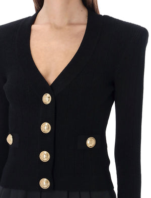 Exquisite Gold Button Knit Cardigan for Women by BALMAIN