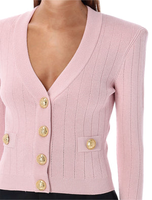 BALMAIN Elegant V-Neck Cardigan with Gold Accents