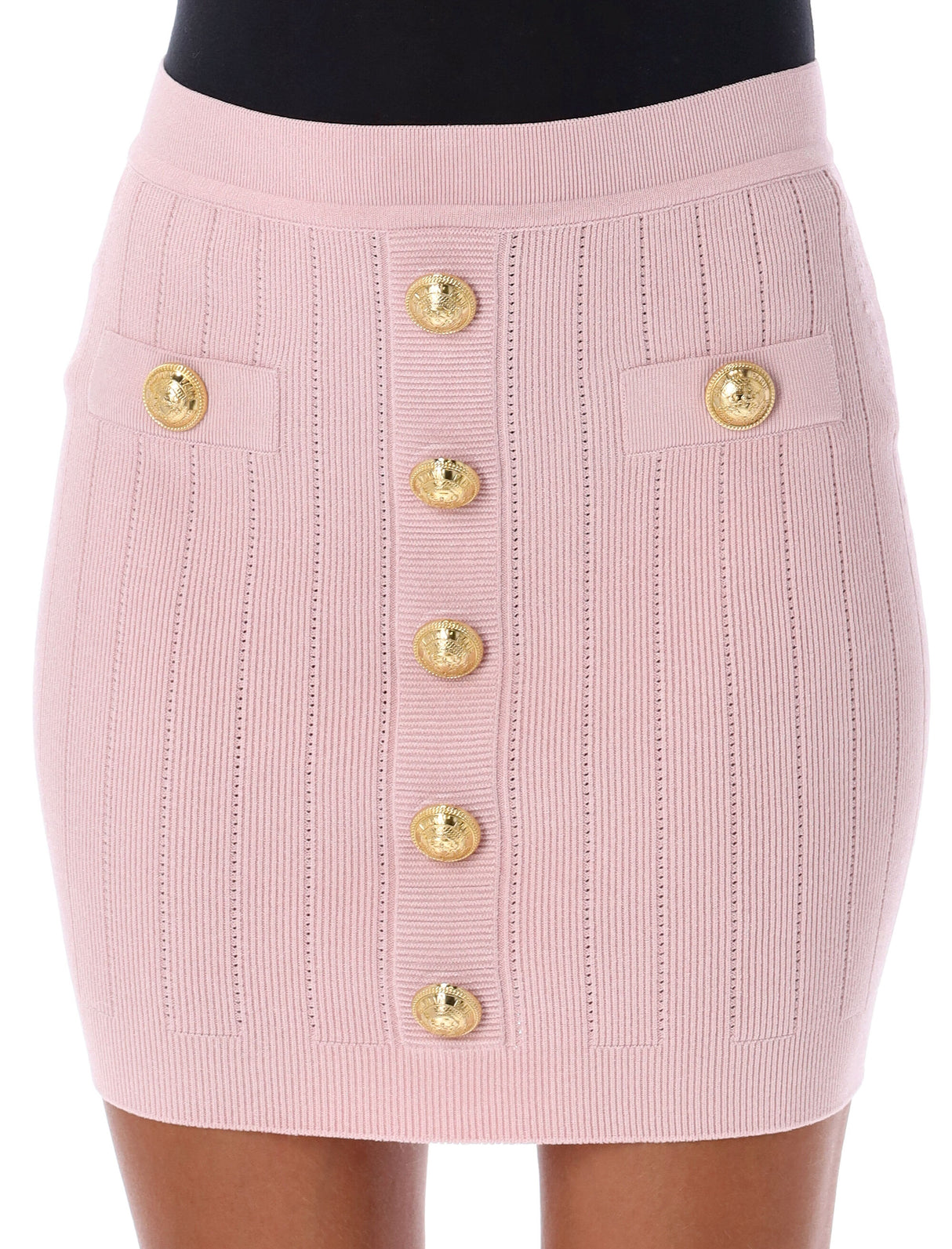 BALMAIN High-Waist Embellished Knit Mini Skirt