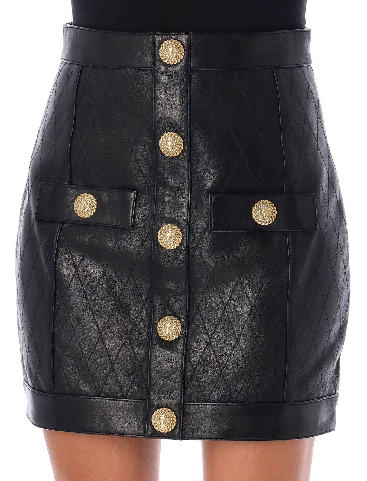 BALMAIN Quilted Leather Mini Skirt with Luxe Metallic Accents