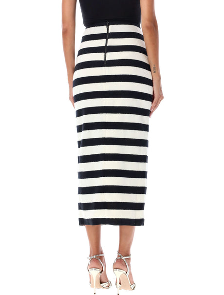 BALMAIN Elegant Striped Midi Skirt with Decorative Lion Head Buttons