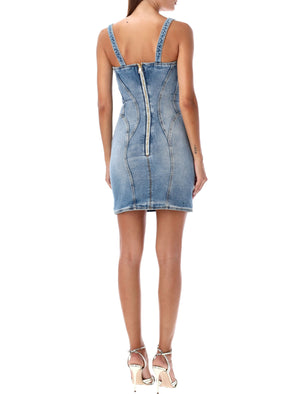 BALMAIN Chic Denim Mini Dress with Sweetheart Bustier