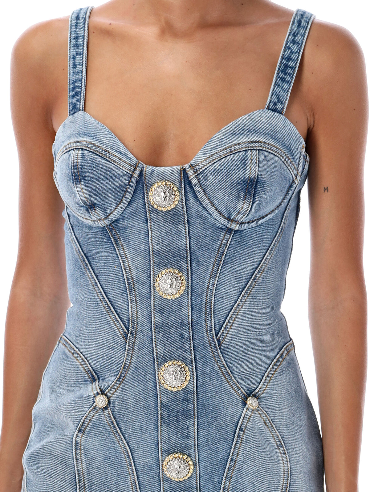 Váy Jeans Ngắn Balmain Kiểu Bustier