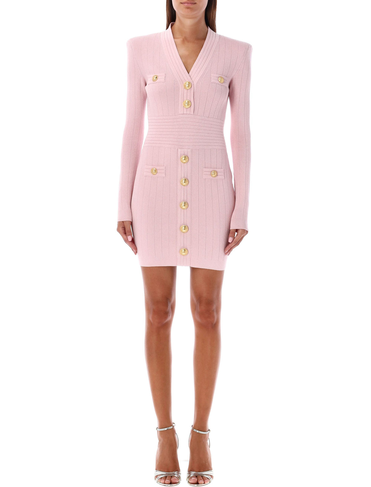 BALMAIN Chic Sculpted Shoulder Mini Dress with Gold-Tone Accents