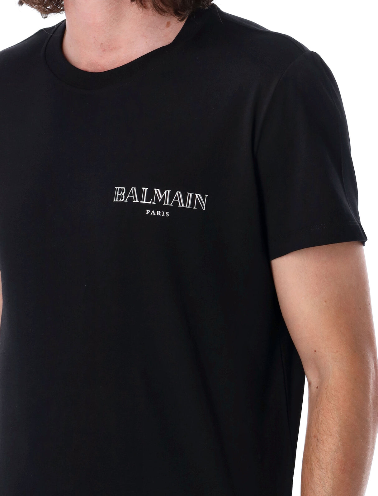 BALMAIN Silver Mini Logo Crew Neck Tee