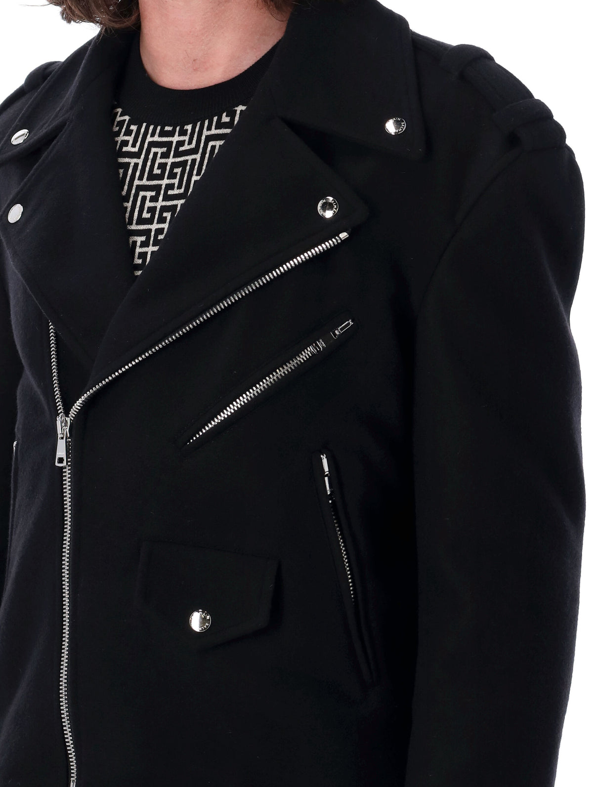 BALMAIN Modern Biker Wool Jacket