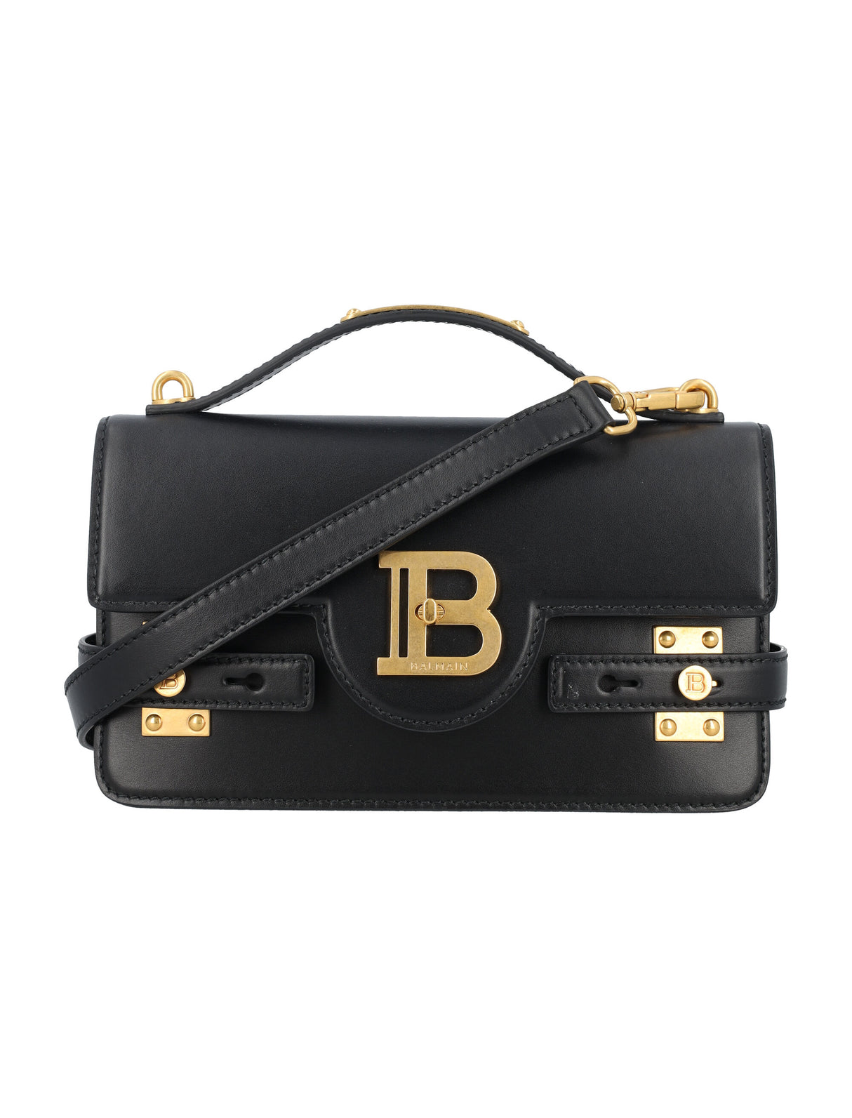 BALMAIN Sleek Leather Mini Crossbody Bag with Golden Accents - 14x23x8 cm