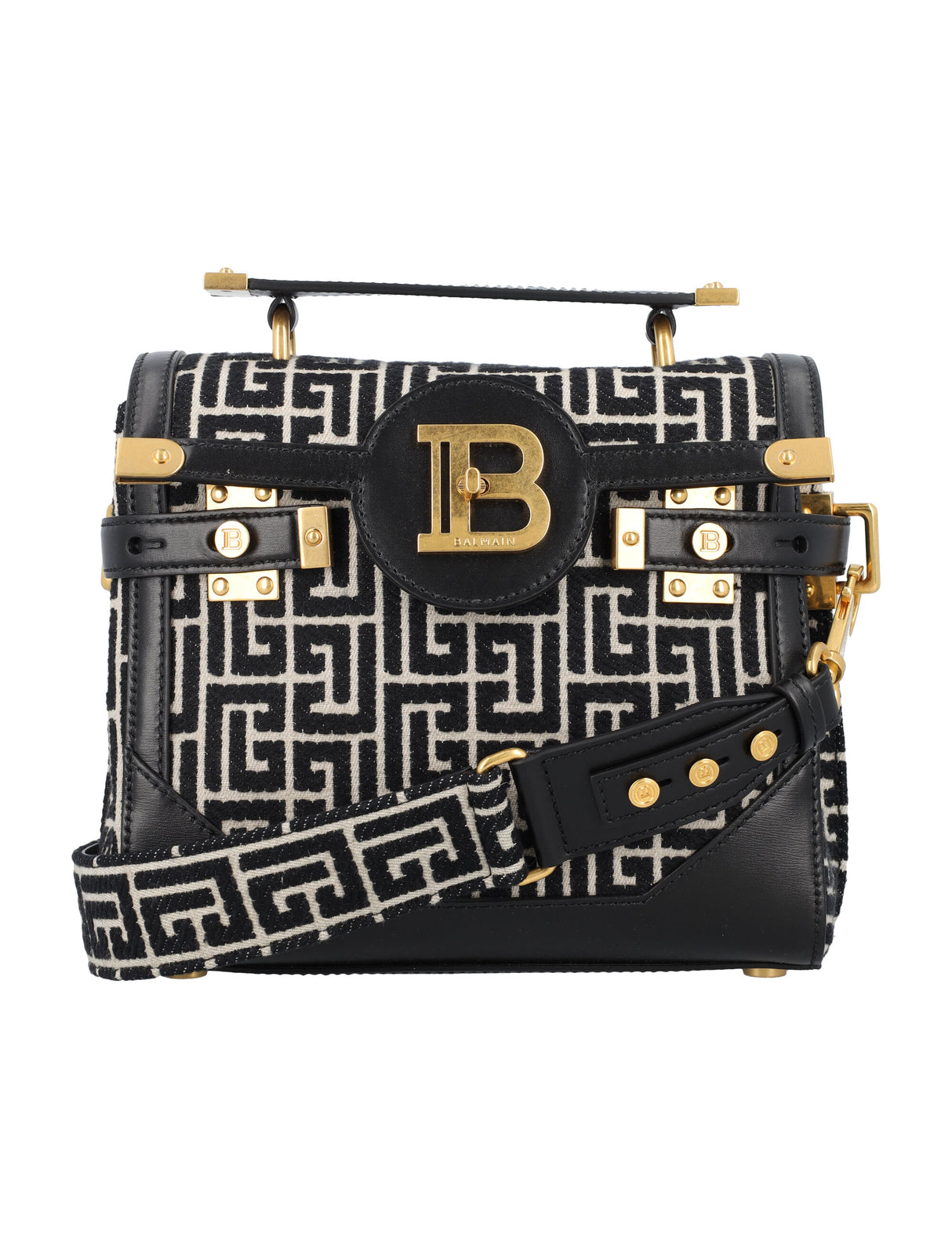 BALMAIN Elegant Monogram Mini Handbag with Golden Accents - 23cm Width