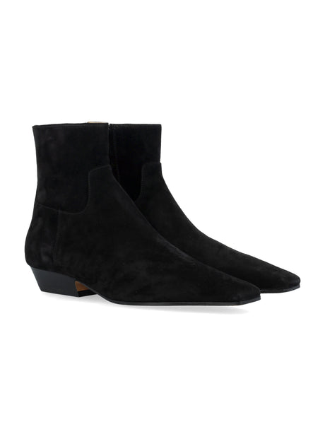 KHAITE Elegant Black Suede Ankle Boots