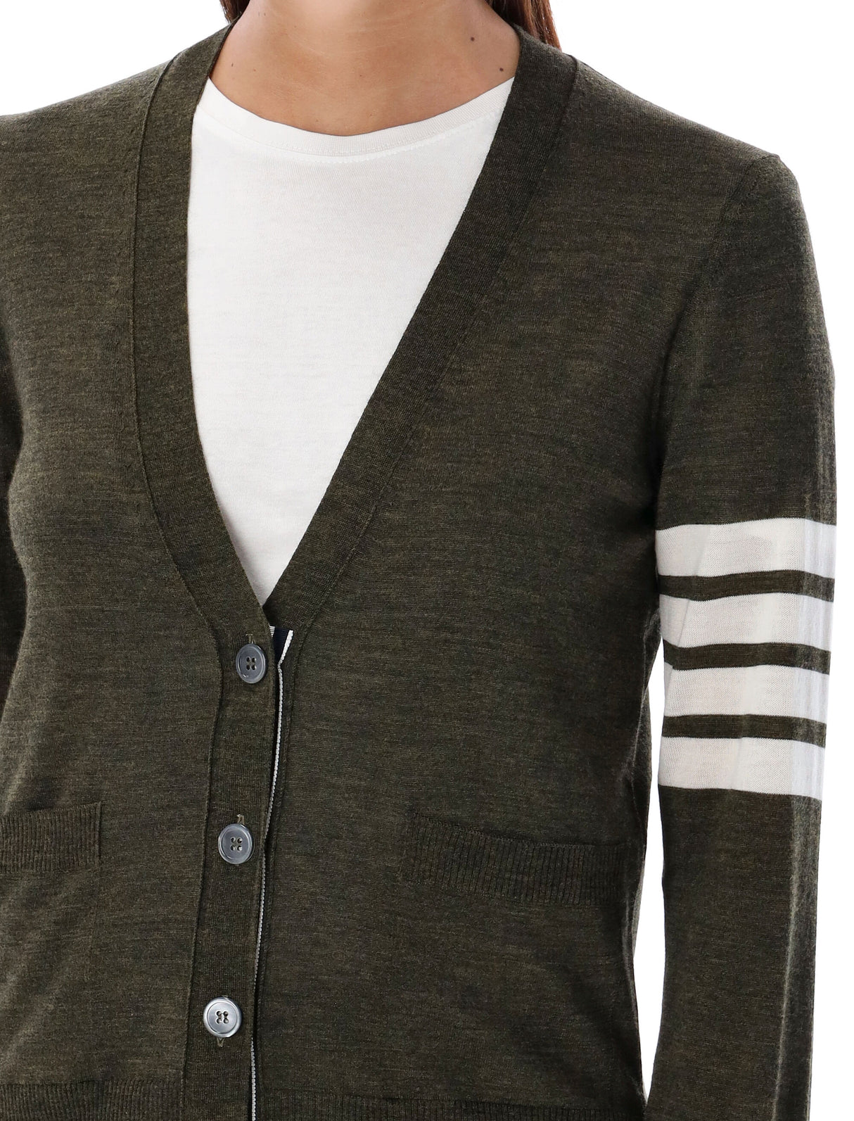 THOM BROWNE Relaxed Fit V-Neck Wool Cardigan