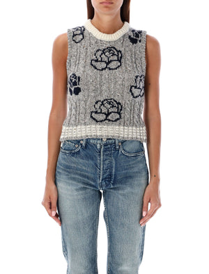 THOM BROWNE Elegant Rose Intarsia Cropped Knit Sweater