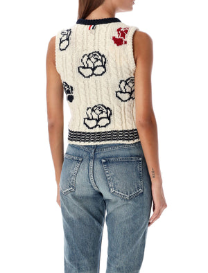 THOM BROWNE Floral Intarsia Mini Knit Top