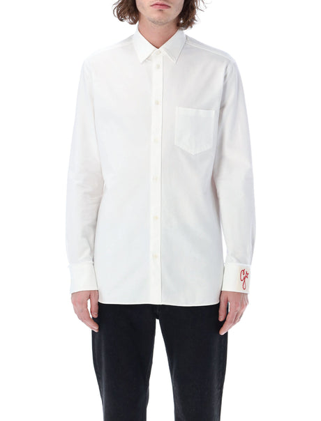 GOLDEN GOOSE Men's White Cotton Oxford Shirt with Patch Pocket and Woven Detail