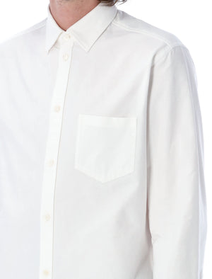 GOLDEN GOOSE Men's White Cotton Oxford Shirt with Patch Pocket and Woven Detail