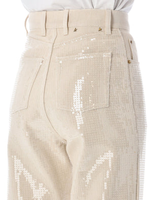 GOLDEN GOOSE Sequin Sparkle High-Waisted Denim Pants