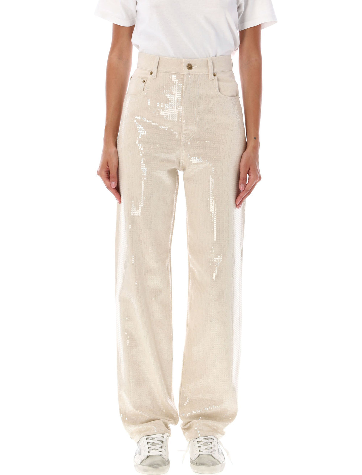 GOLDEN GOOSE Sequin Sparkle High-Waisted Denim Pants