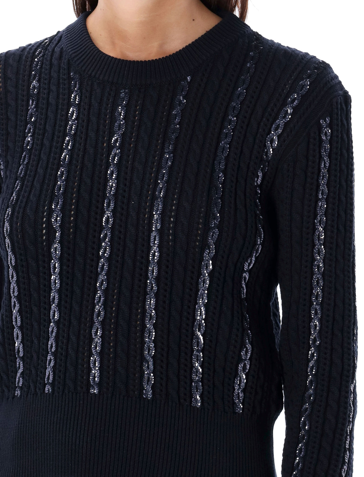 GOLDEN GOOSE Sequin Embellished Cable-Knit Cotton Sweater