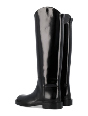 JIL SANDER Elegant Glossy Black Knee-High Leather Boots