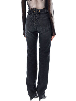 JEAN PAUL GAULTIER High-Waist Bonded Jeans with Embroidered Patches - Size 26