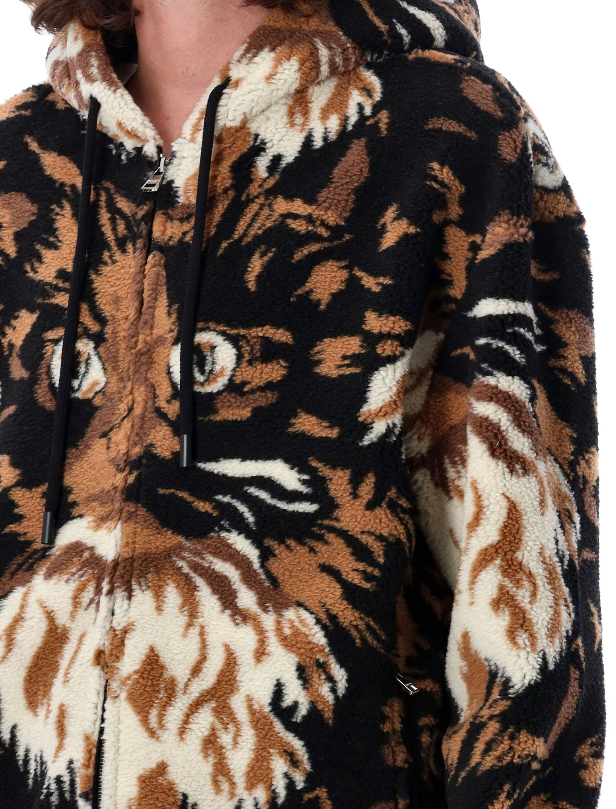 JW ANDERSON Zip-Front Sherpa Hooded Jacket - Cat Graphic